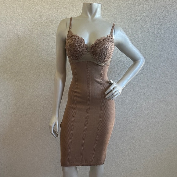 Marciano Dresses & Skirts - Vintage 90’s Marciano Tan Lace Shapewear Dress
